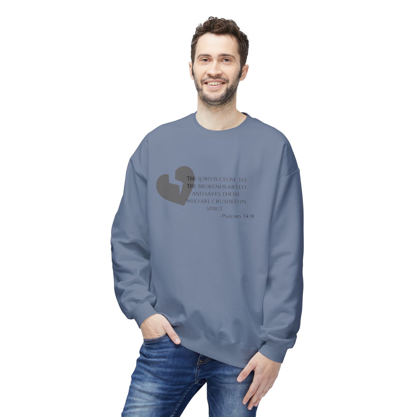 Mens Midweight Softstyle Fleece Crewneck Sweatshirt/Psalms 34:18/Dark Heart