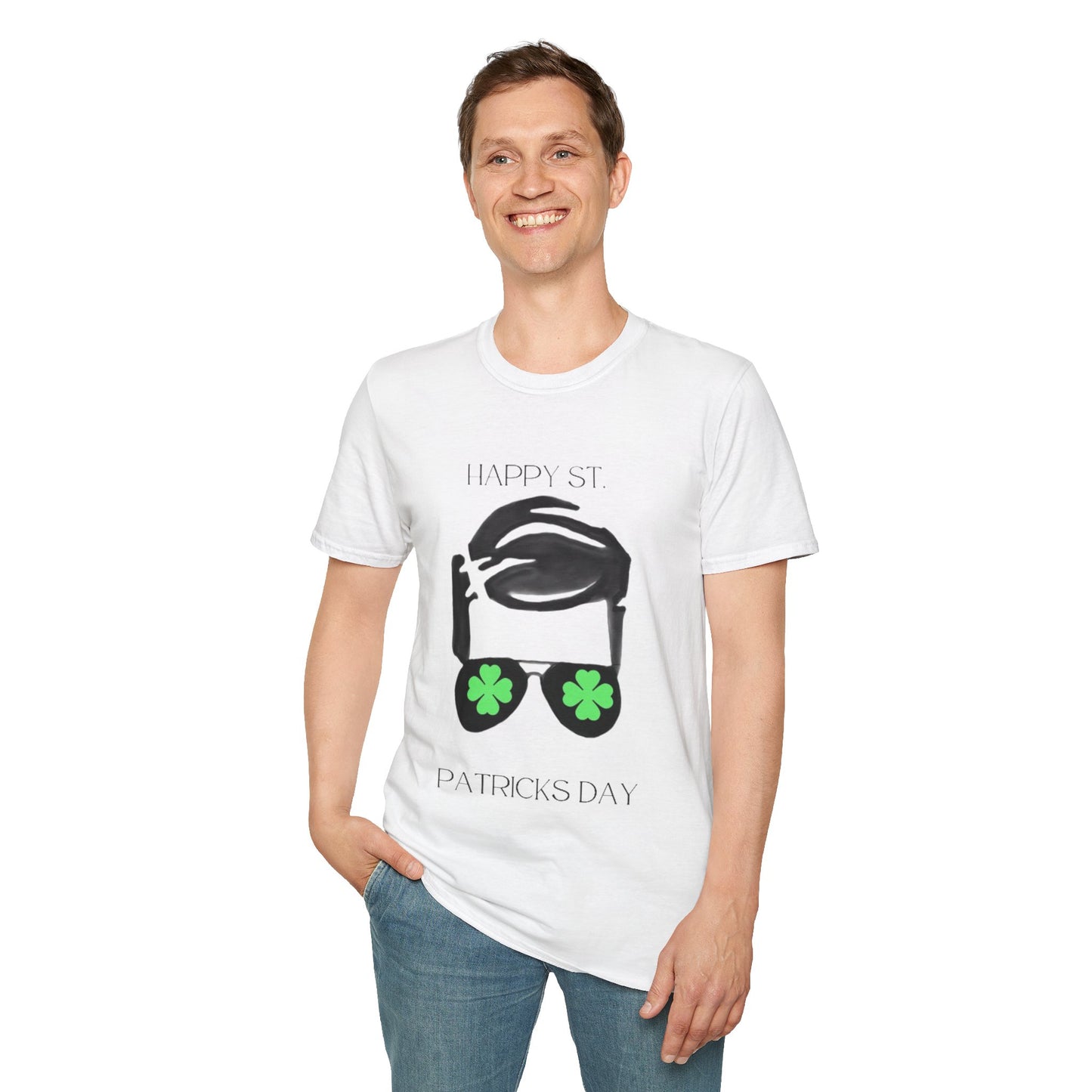 Unisex Softstyle T-Shirt/Happy St. Patricks' Day/Black Glasses/Green Clovers