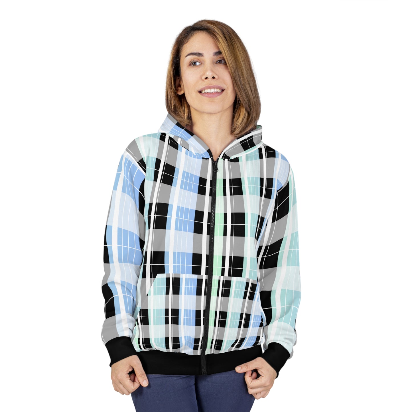 Unisex Zip Hoodie (AOP)/Spring/Pastel Plaid BBY/B