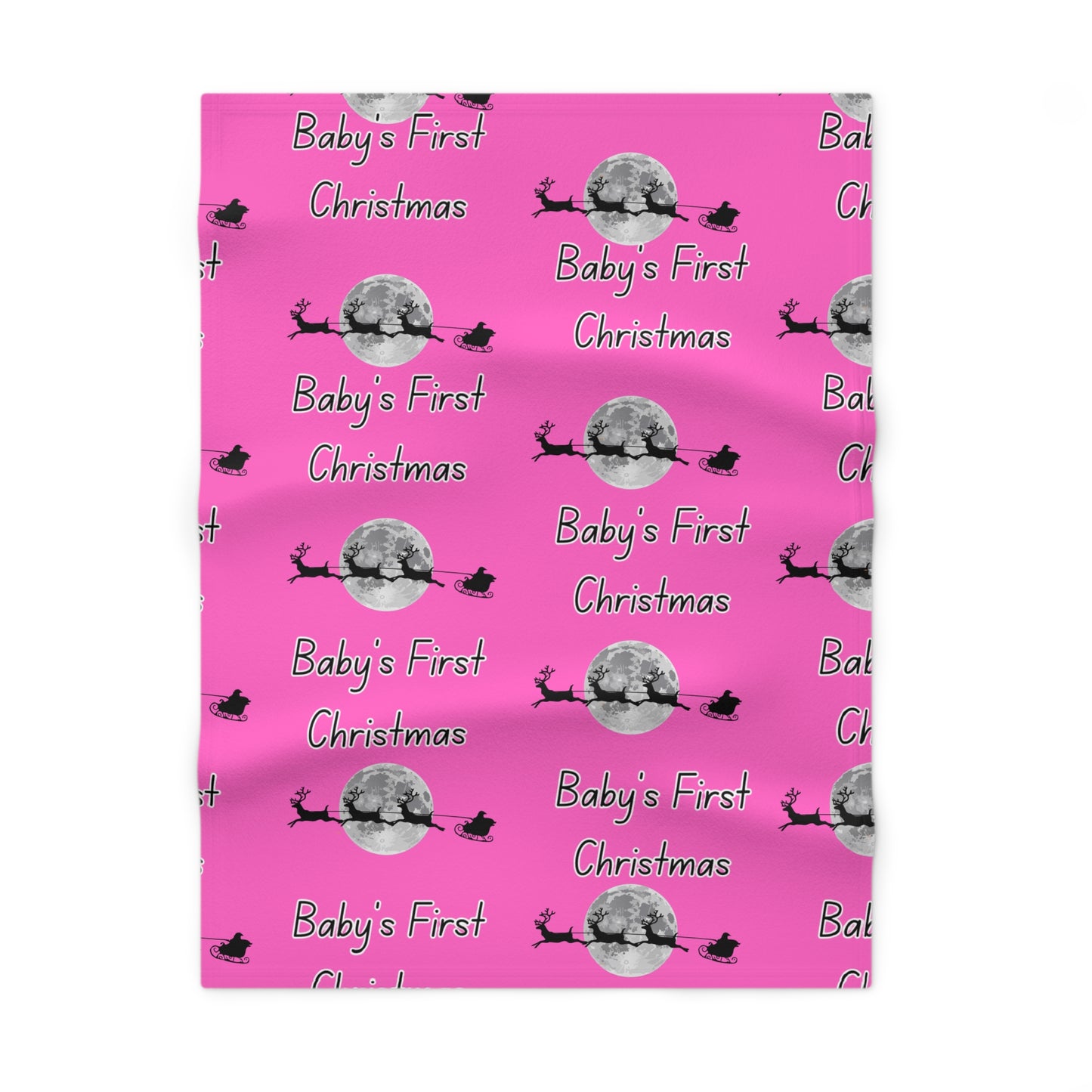 Soft Fleece Baby Blanket/ Baby's first Christmas/Santa flying across the moon Silhouette/ Pink