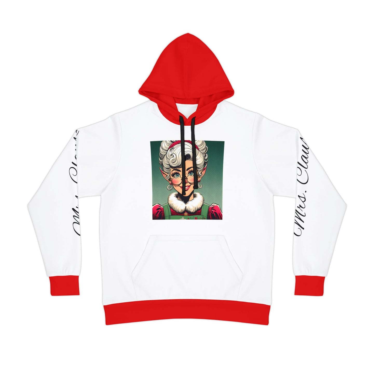 Woman's Athletic Hoodie (AOP)/Mrs clause/ Red/white/1