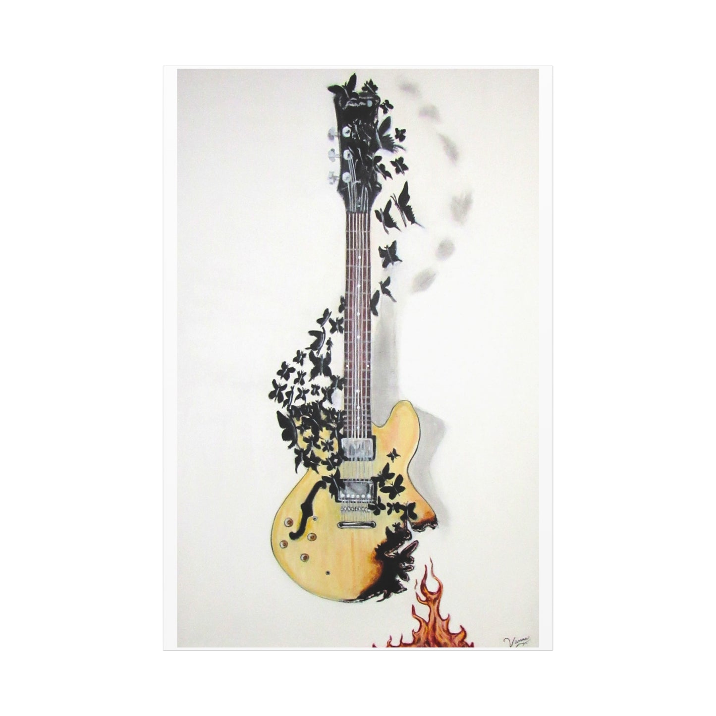 Matte Canvas, Stretched, 1.25" Acrylic Painting Print/ Music Never Dies Guitar