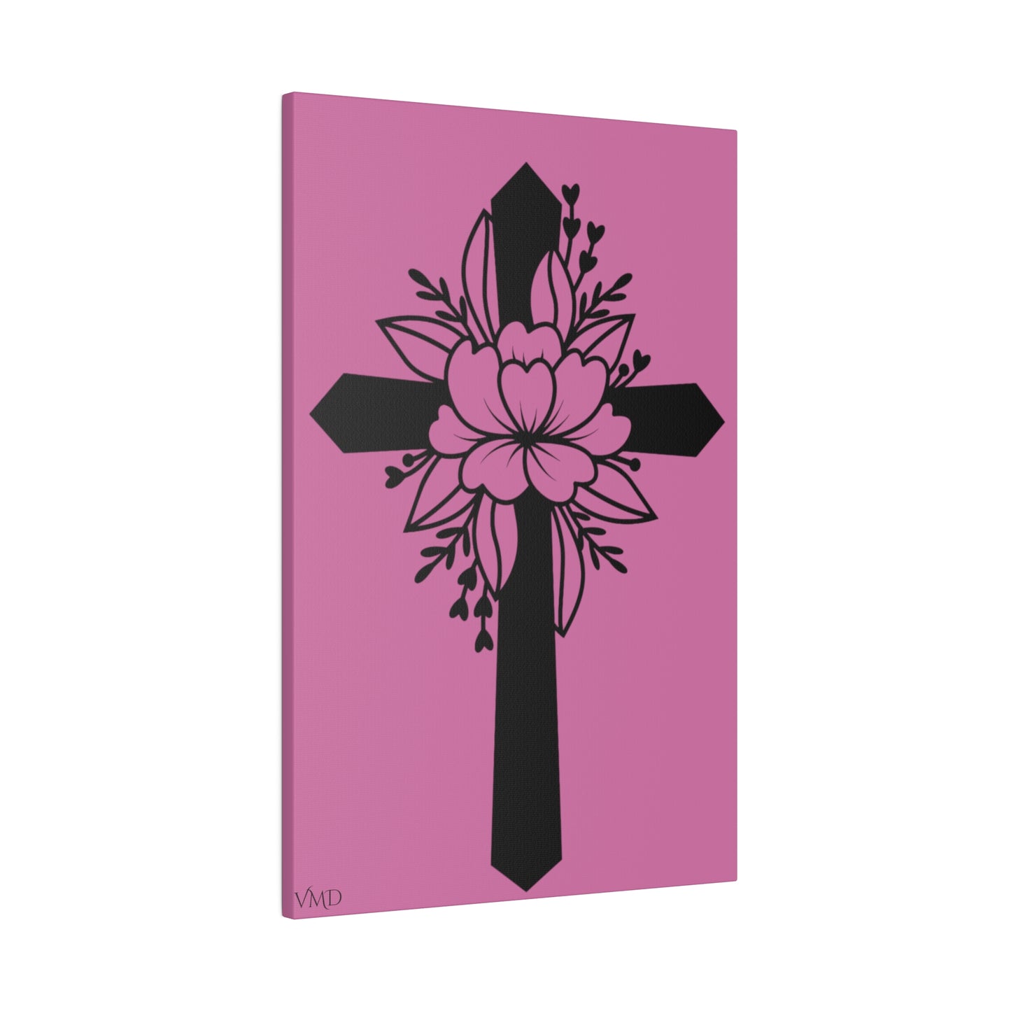 Digital Portrait Print, 0.75"/Floral Cross/Pink BG