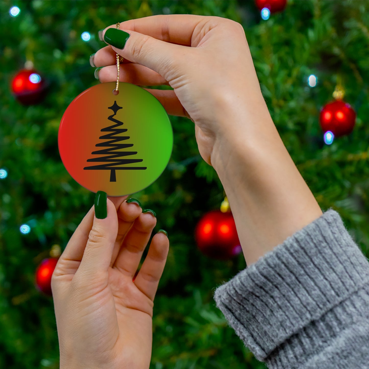 Ceramic Ornament, 4 Shapes/Red/Green Gradient/Christmas Tree