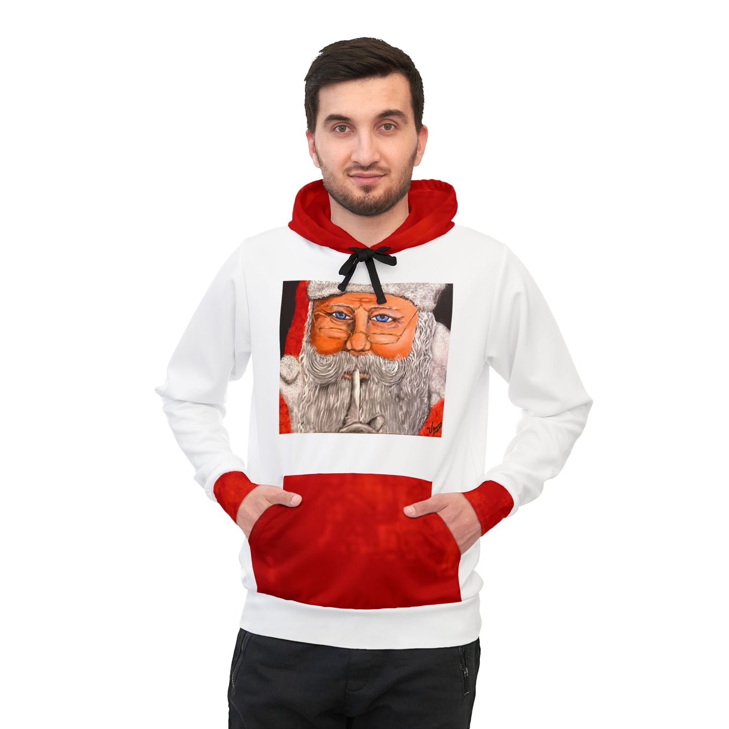 Unisex Athletic Hoodie (AOP)/Santa/White/Red