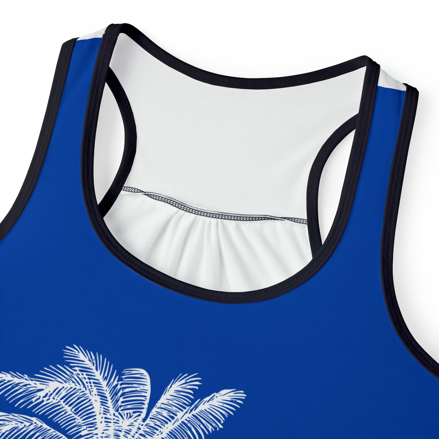 Women's Tank Top/Colored Lining/Black/White (AOP)Palm Tree/Blue/White