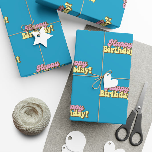 Birthday Gift Wrap Papers Happy birthday/Turquoise BG/Retro