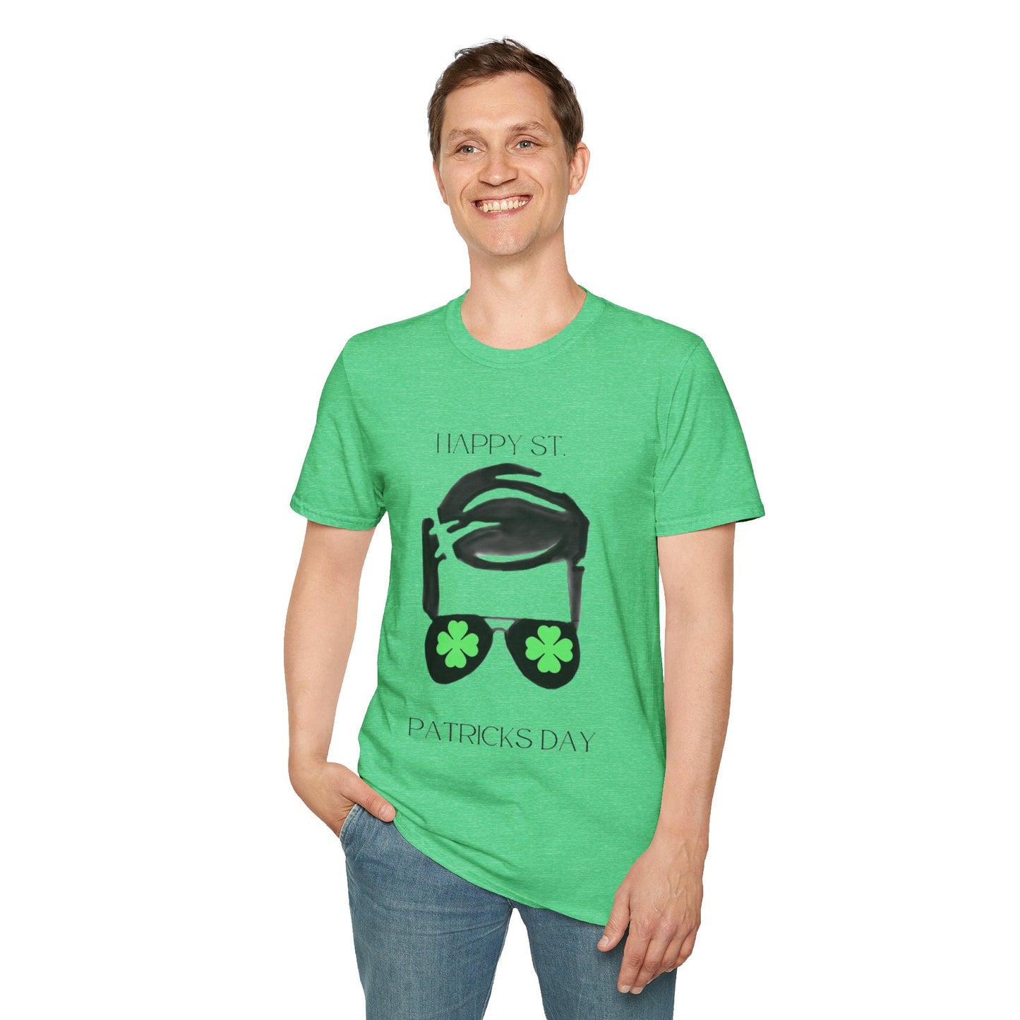 Unisex Softstyle T-Shirt/Happy St. Patricks' Day/Black Glasses/Green Clovers