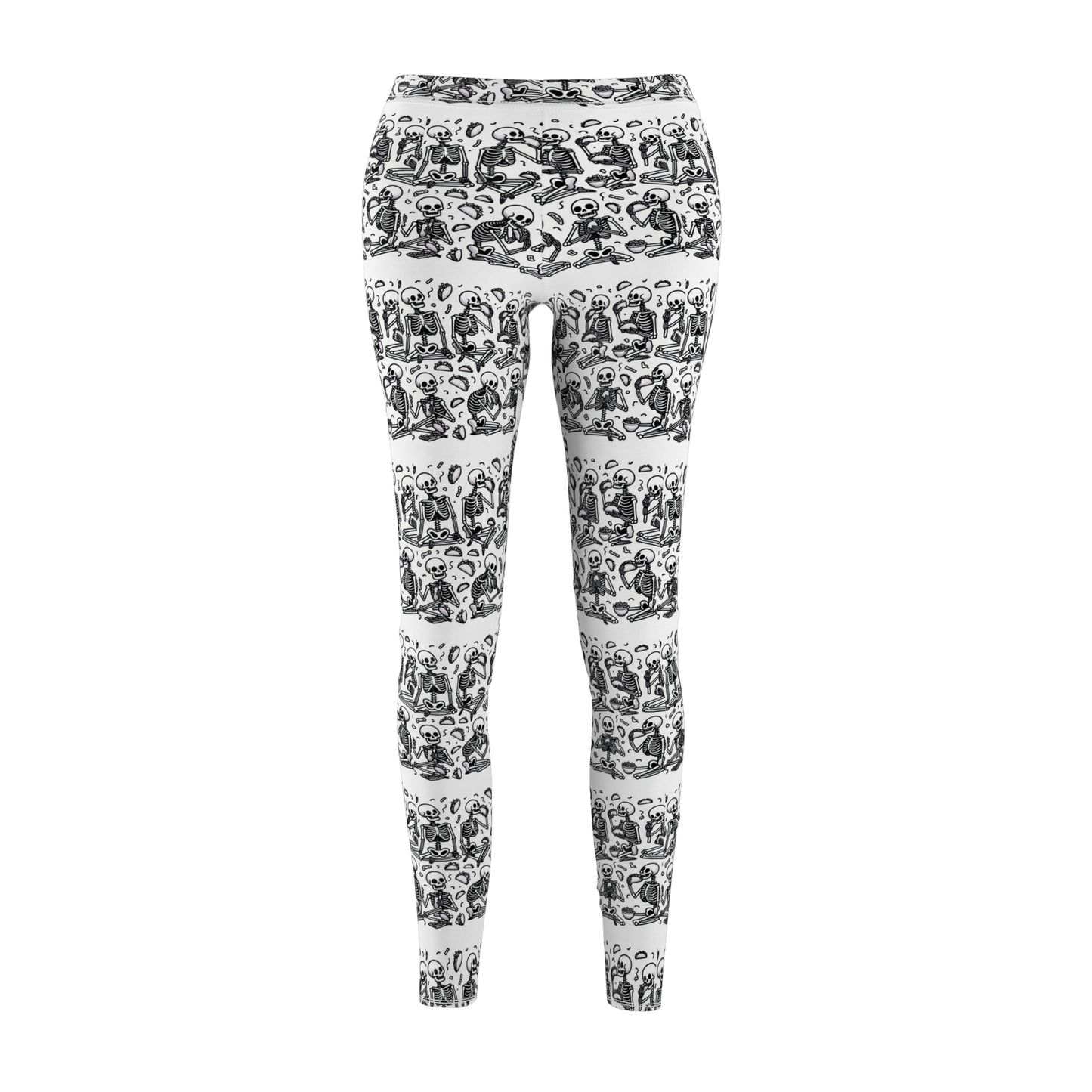 Women's Cut & Sew Casual Leggings (AOP) Skeletons Eating Tacos/Halloween