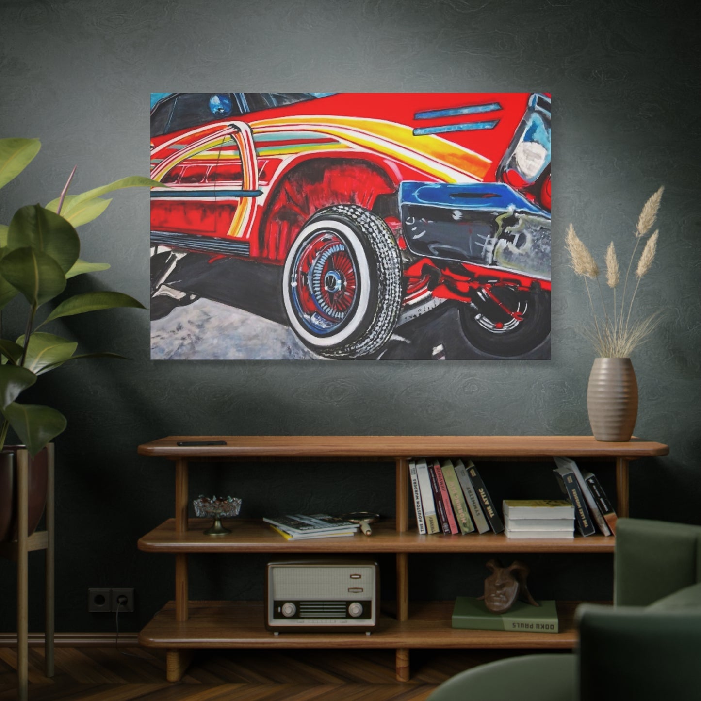 Matte Canvas, Stretched, 1.25" /Acrylic Painted Print/Red Lowrider on Hydraulics