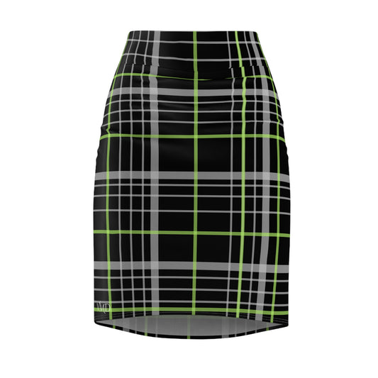 Women's Pencil Skirt (AOP)/Black/Green Plaid