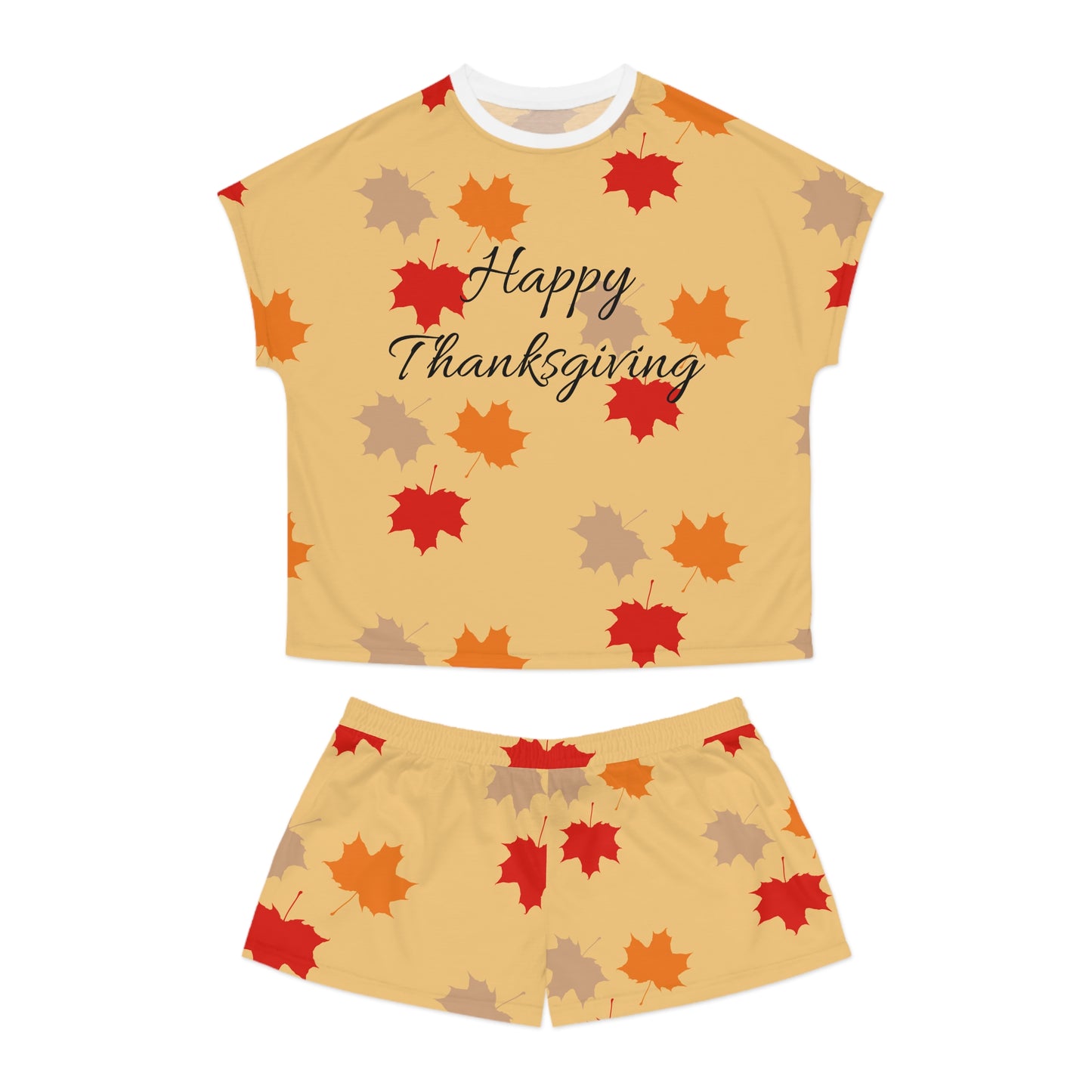 Women's Short Pajama Set (AOP) Happy Thanksgiving/ Holiday/ Leaves