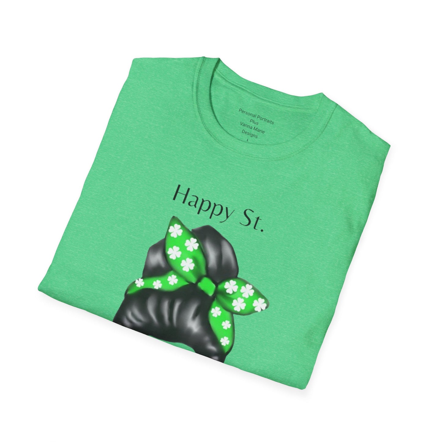 Unisex Softstyle T-Shirt/Happy St. Patricks Day/ Woman/ Brunette/ Green Glasses/Wine Glass