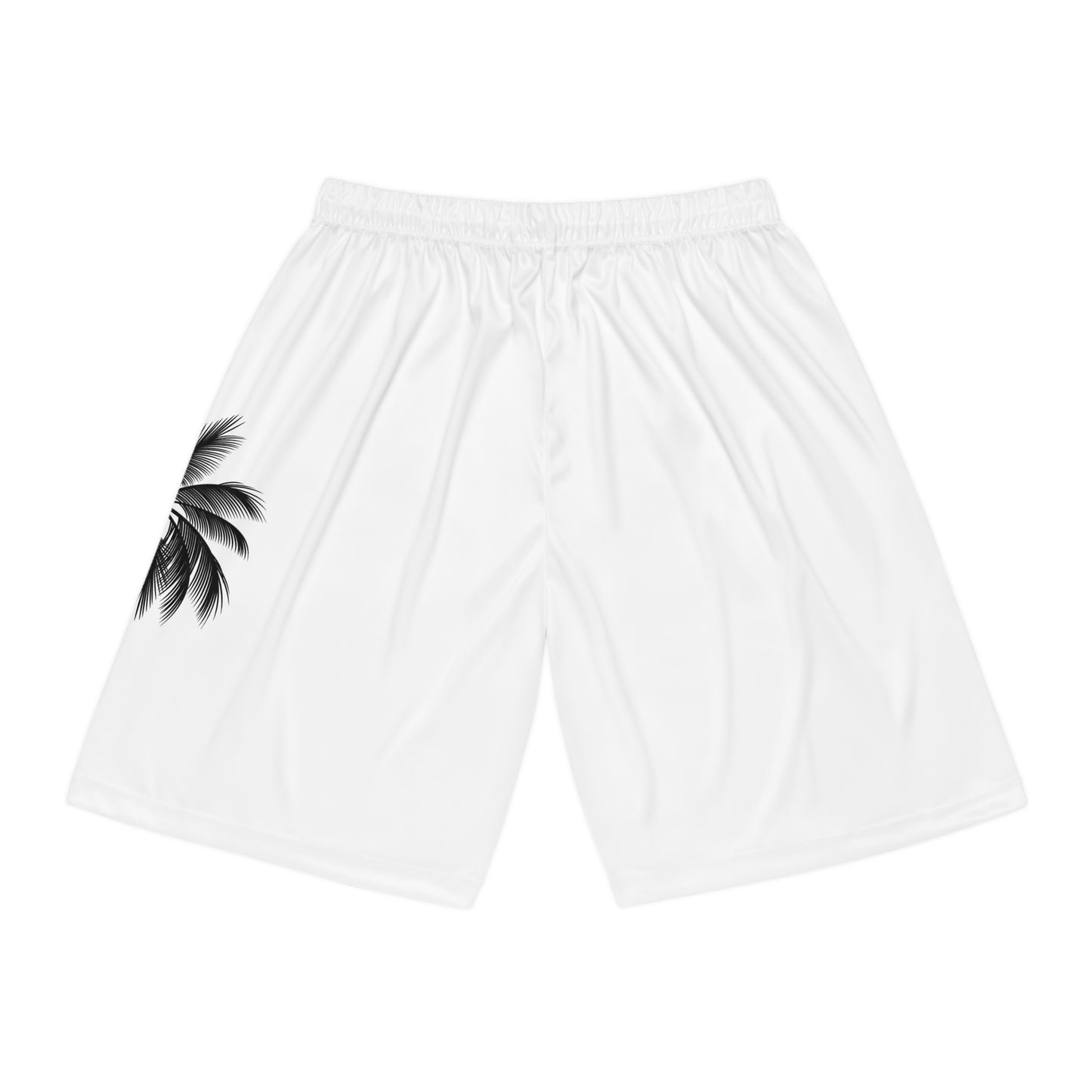 Basketball Shorts (AOP)/2 Palm Trees/Black/White