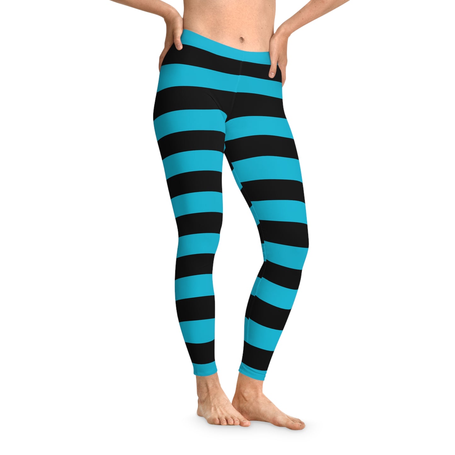 Womans Stretchy Leggings (AOP)/Witch Stripes/Teal