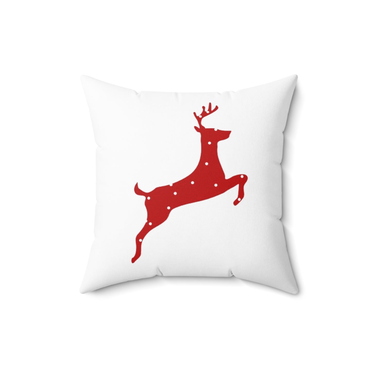 Spun Polyester Square Pillow/ Red Poke a Dot reindeer/Holiday/White