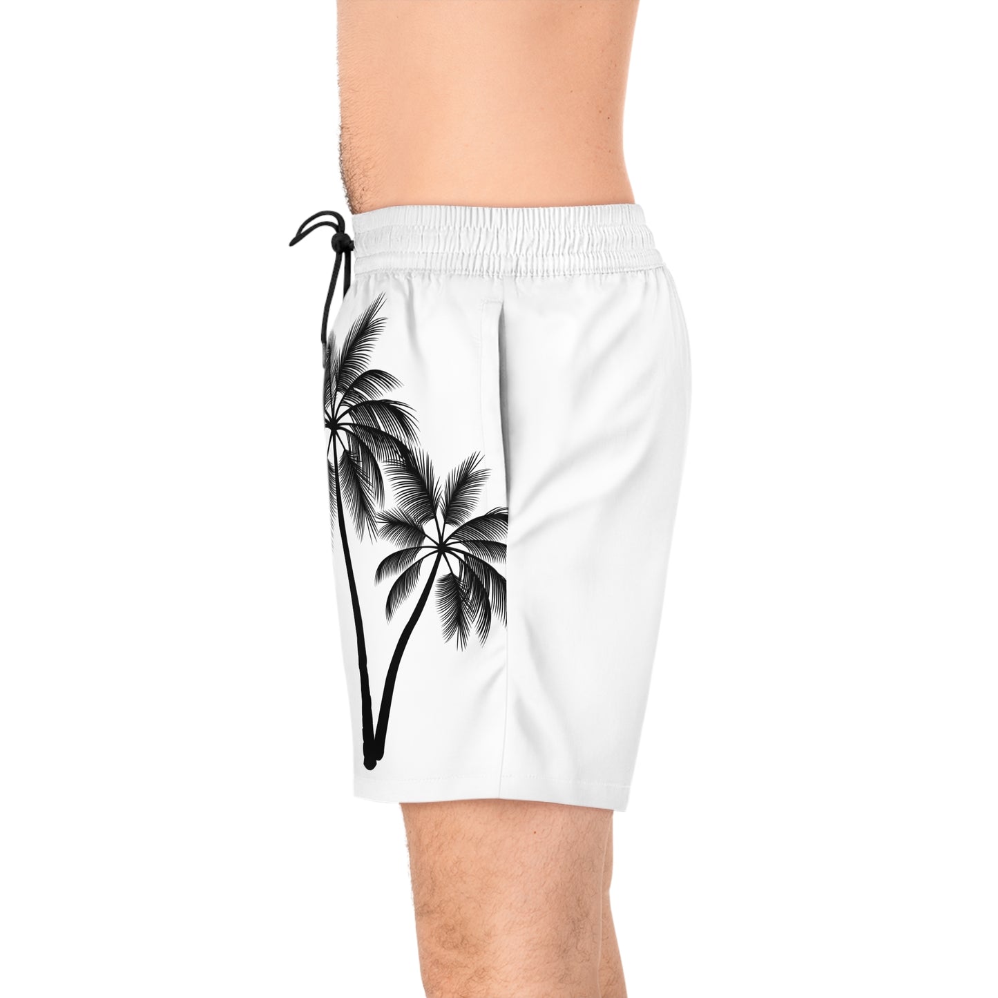 Men's Mid-Length Swim Shorts (AOP)/2 Palm Trees/Black/White