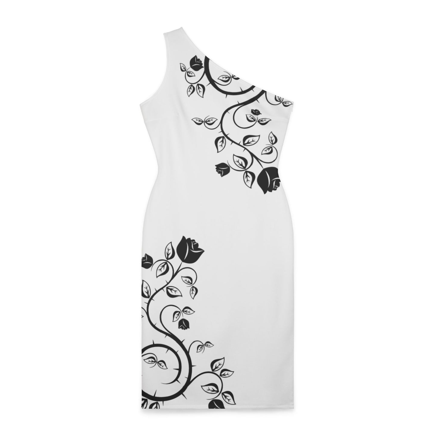 Woman's Shoulder Dress (AOP)/ Rose vines /Black /White