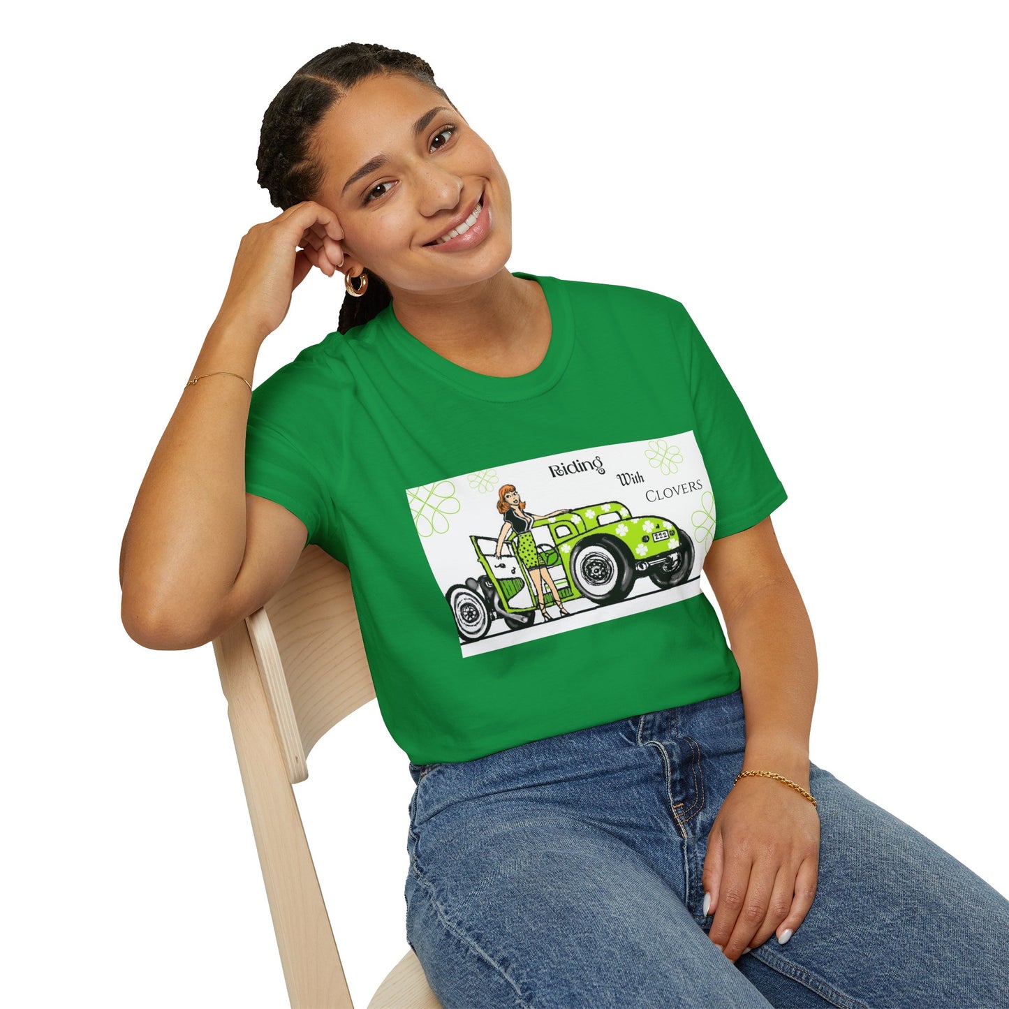 Unisex Softstyle T-Shirt Riding with clovers/ Redhead