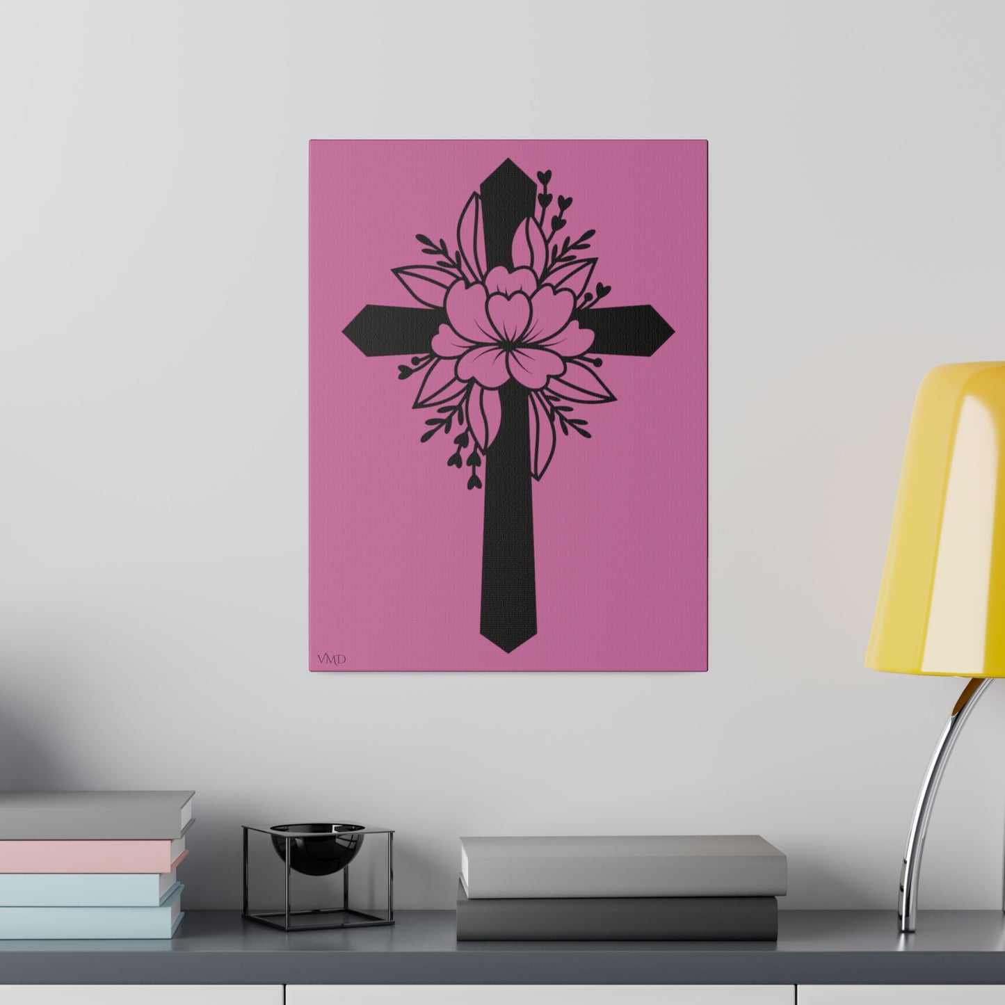 Digital Portrait Print, 0.75"/Floral Cross/Pink BG