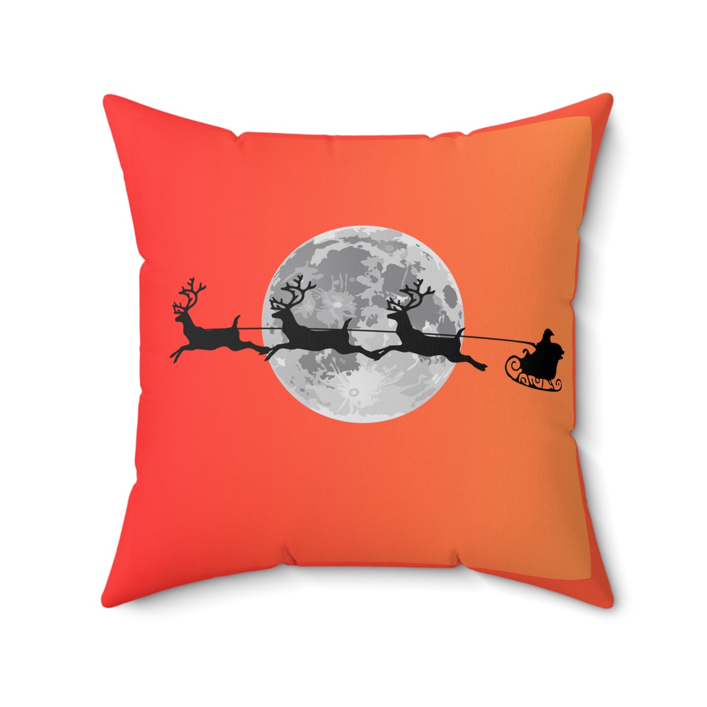 Spun Polyester Square Pillow/Orange Gradient/Santa flying across the moon/Silhouette