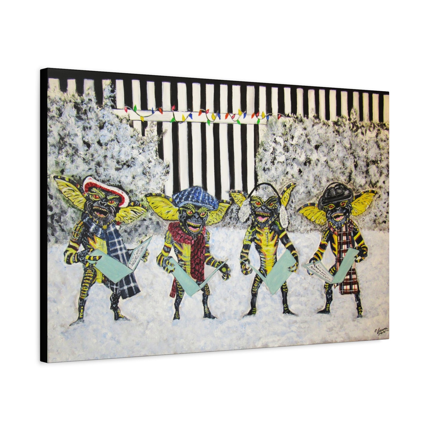 Matte Canvas, Stretched, 1.25"/ Acrylic Painting Print/ Caroling Gremlins