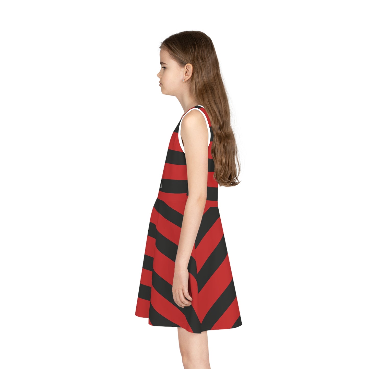 Girls' Sleeveless Sundress (AOP)/ Reindeer Black/Red Striped