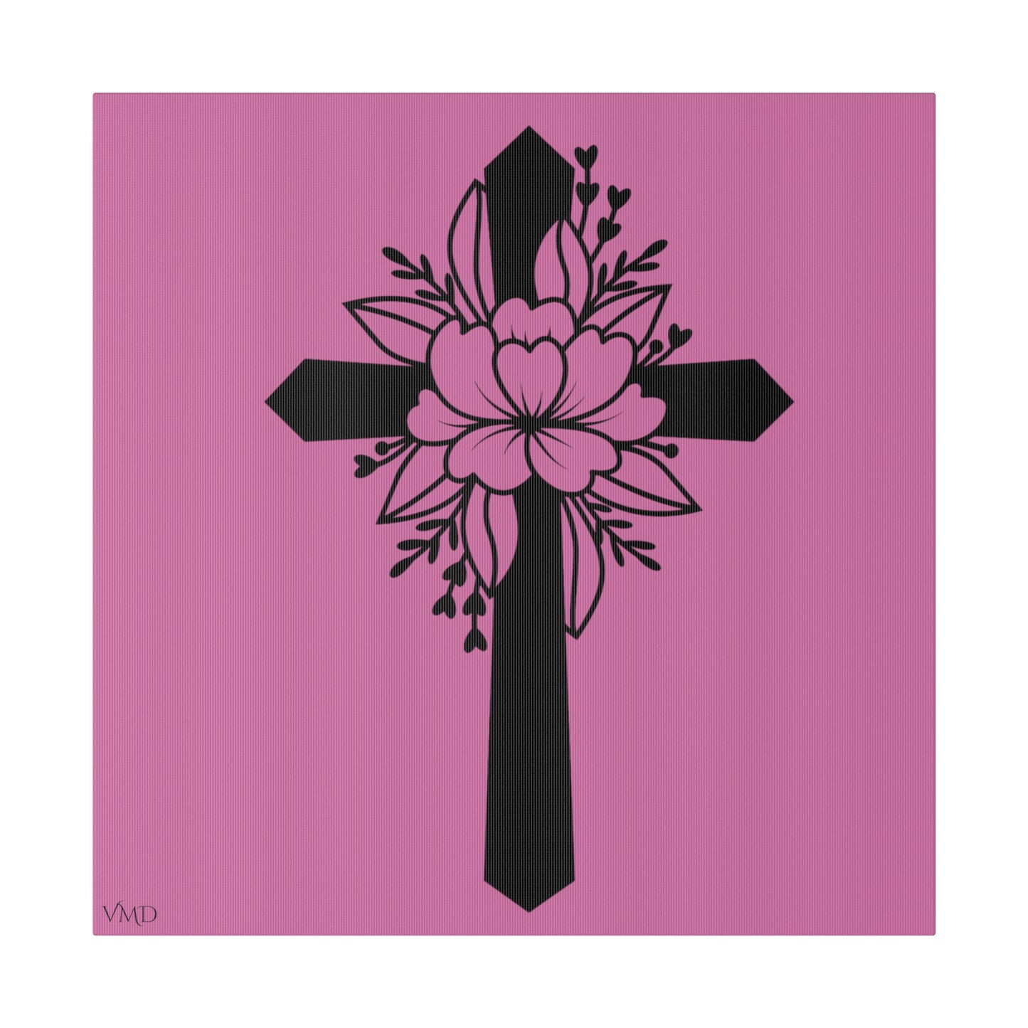 Digital Portrait Print, 0.75"/Floral Cross/Pink BG