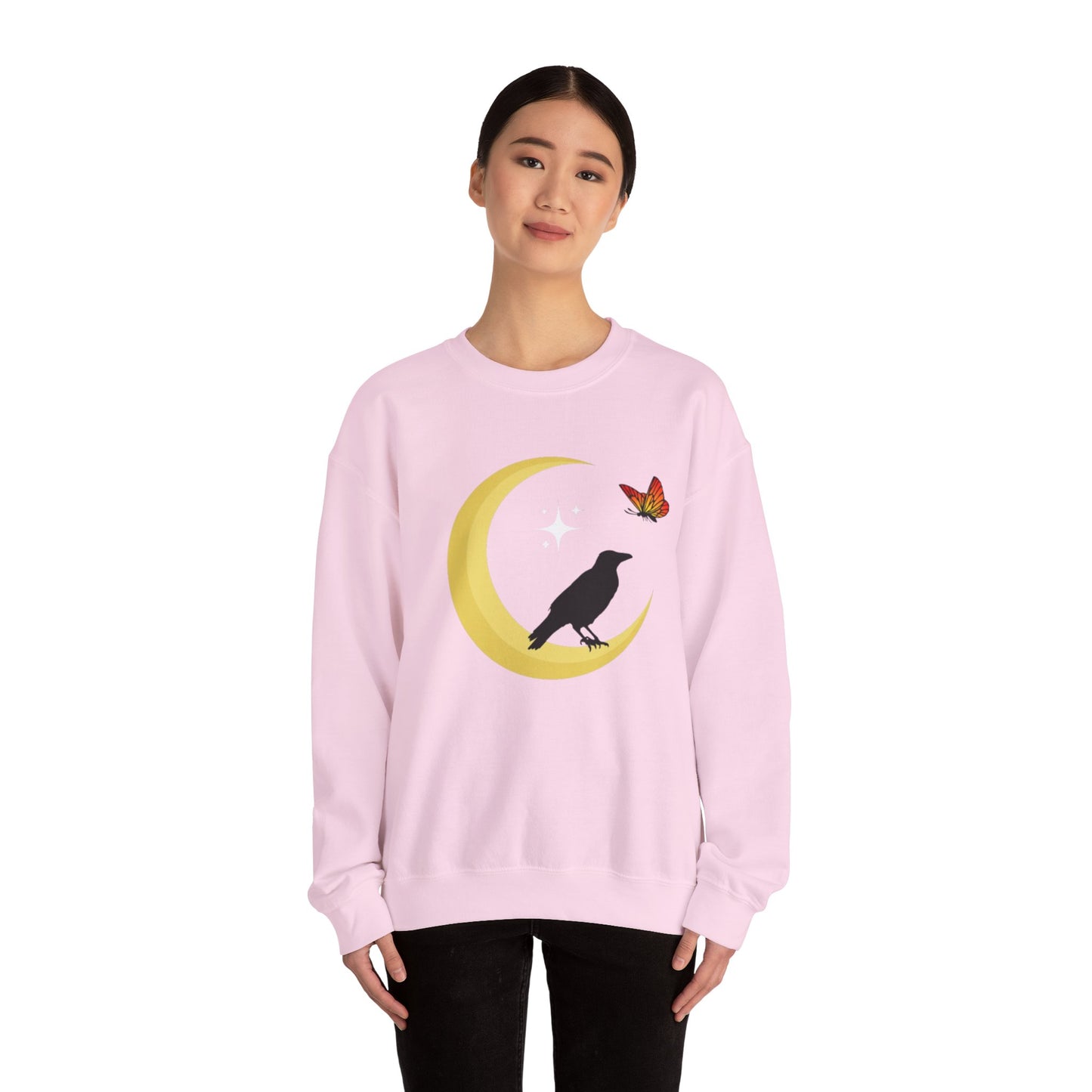 Woman's Heavy Blend™ Crewneck Sweatshirt/ Crow on the moon/White star/Fall