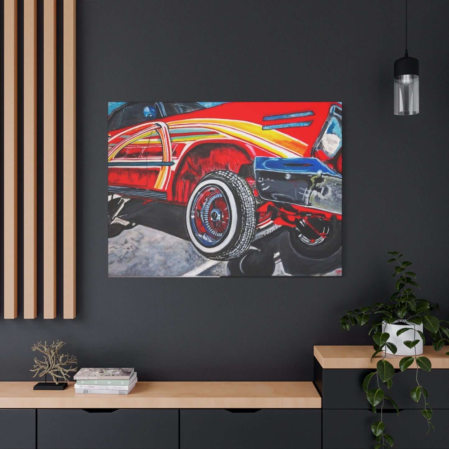 Matte Canvas, Stretched, 1.25" /Acrylic Painted Print/Red Lowrider on Hydraulics