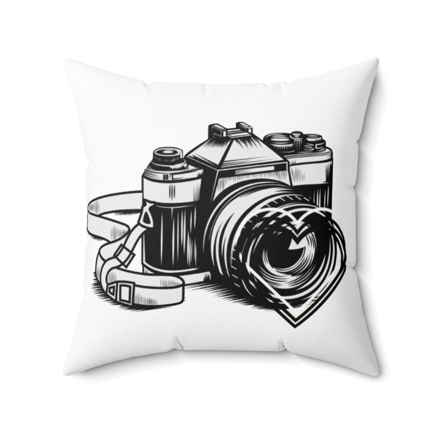 Spun Polyester Square Pillow/Camera Loves you/Black/White/BG