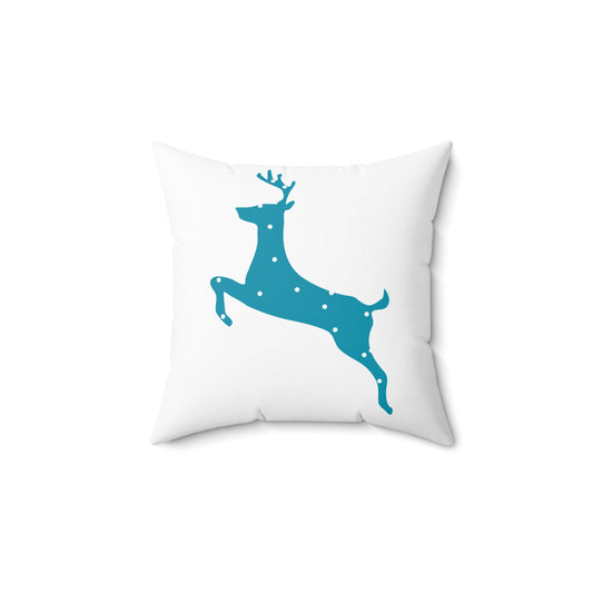 Spun Polyester Square Pillow/Turquoise Poke a Dot Reindeer/Holiday/White