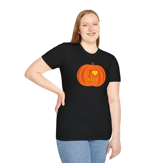 Unisex Softstyle T-Shirt/ I love Jesus Carved PumpkinHalloween