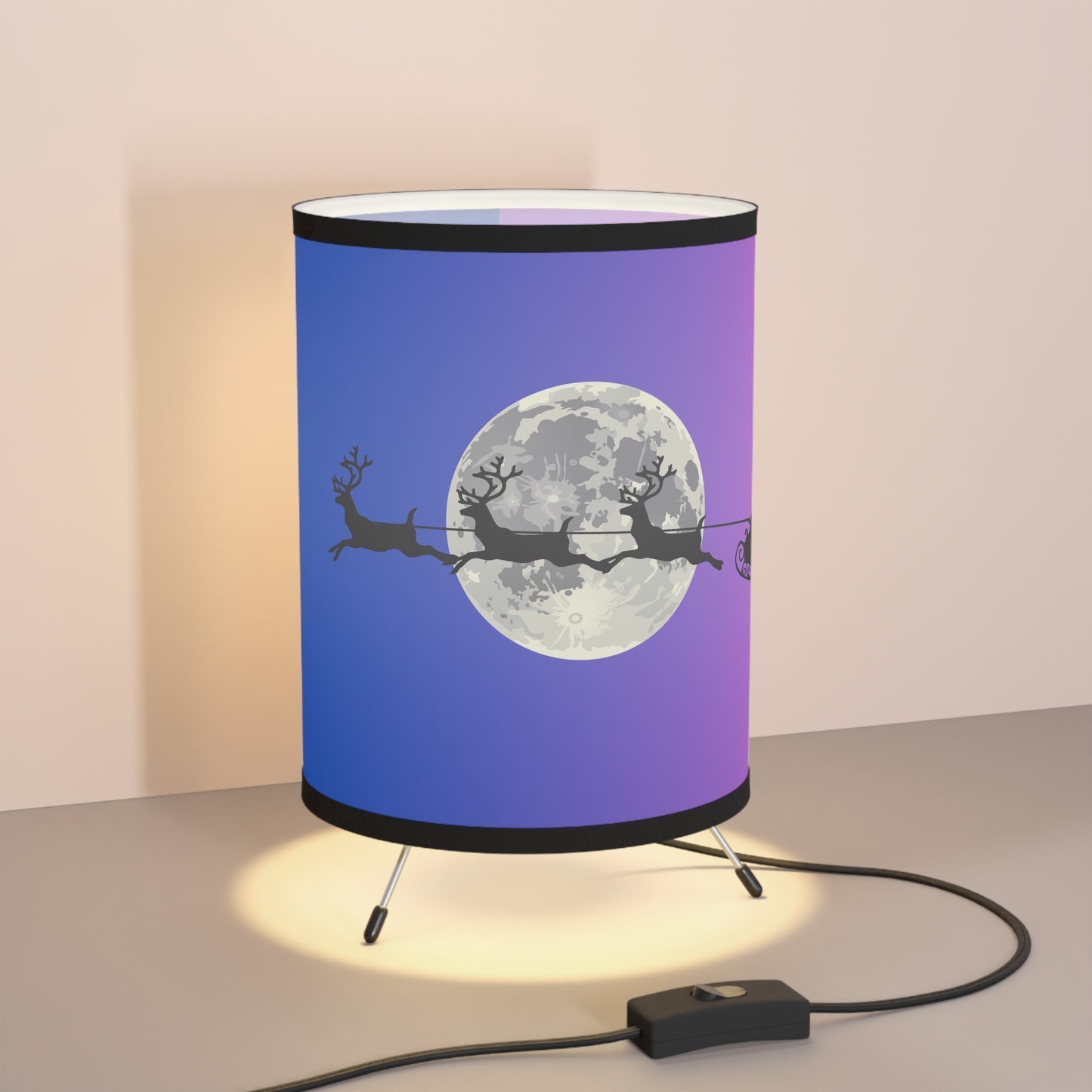 Tripod Lamp with High-Res Printed Shade, US\CA plug/Purple/Blue Gradient/Santa jumping across the moon/Silhouette