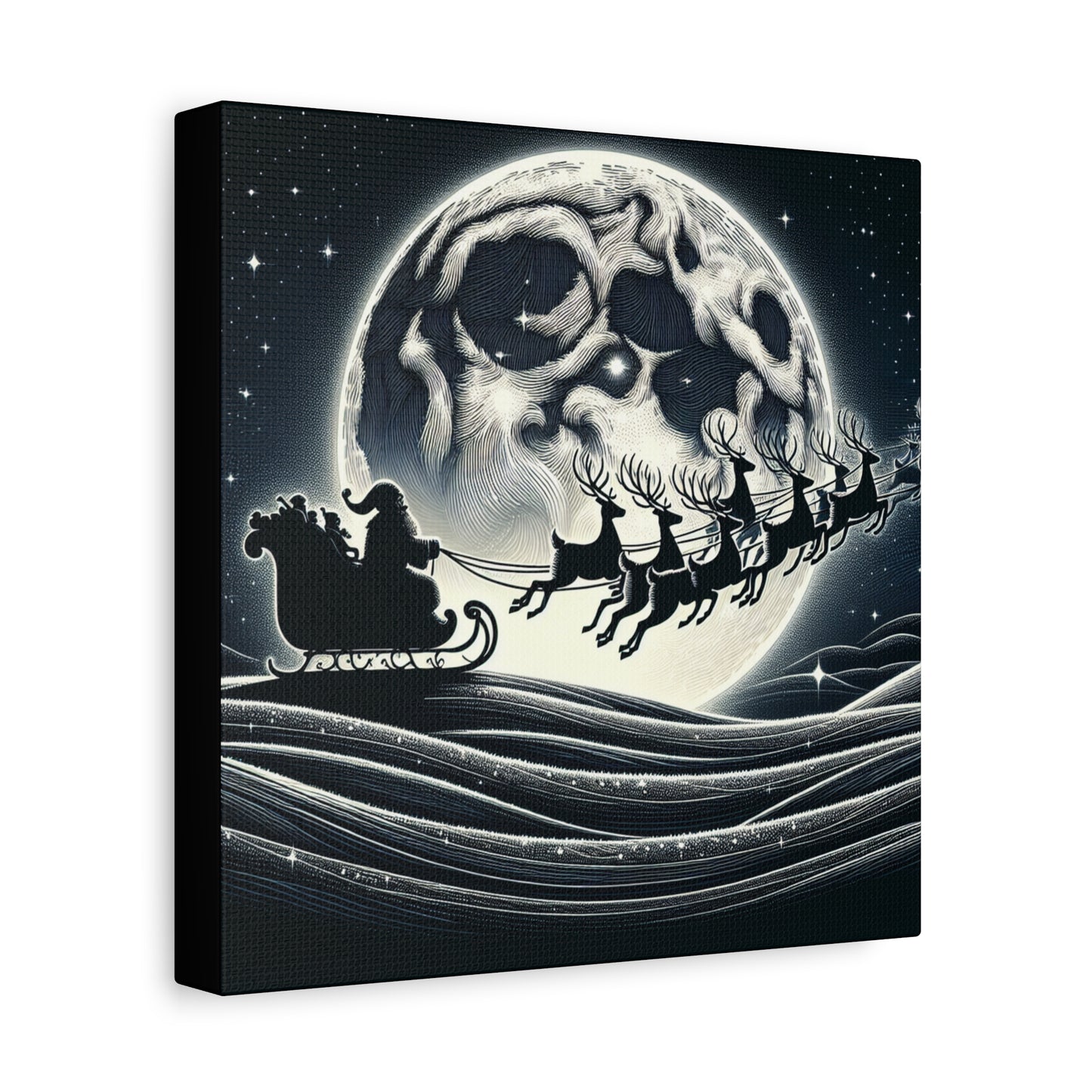 Matte Canvas, Stretched, 1.25"/Santa and His Flying Reindeer/Moon BG