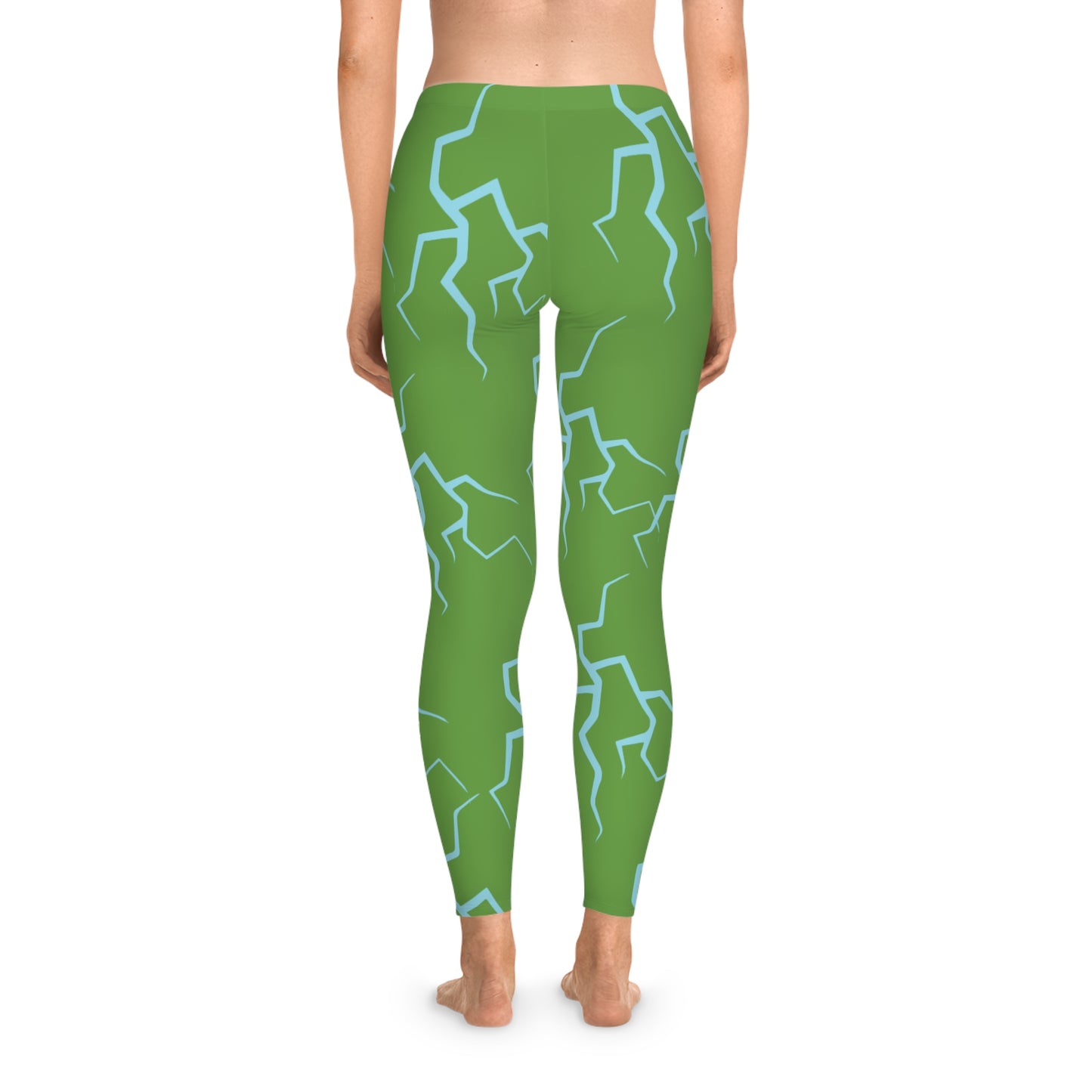 Women's Stretchy Leggings/Green (AOP)/ Lightning bolts