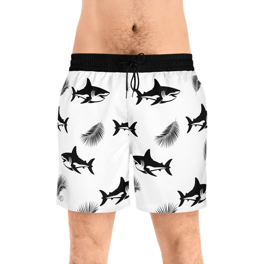 Men's Mid-Length Swim Shorts (AOP)/Sharks/Black