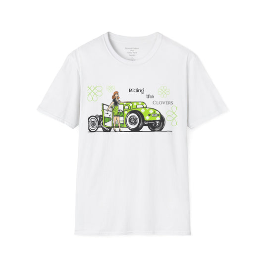 Unisex Softstyle T-Shirt Riding with clovers/ Redhead