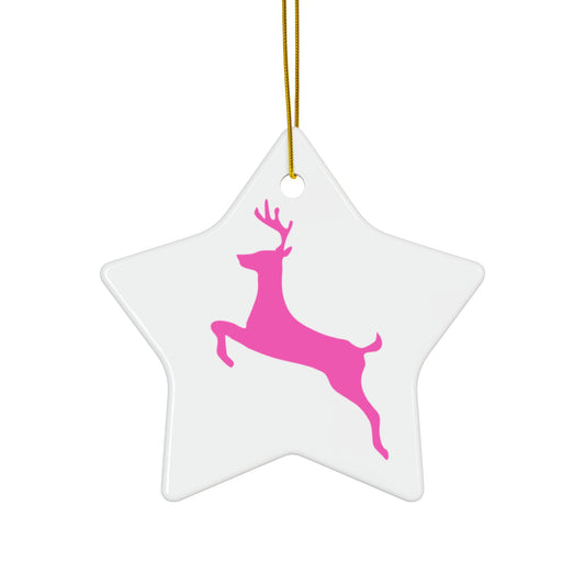 Ceramic Ornament, 4 Shapes/Pink Reindeer