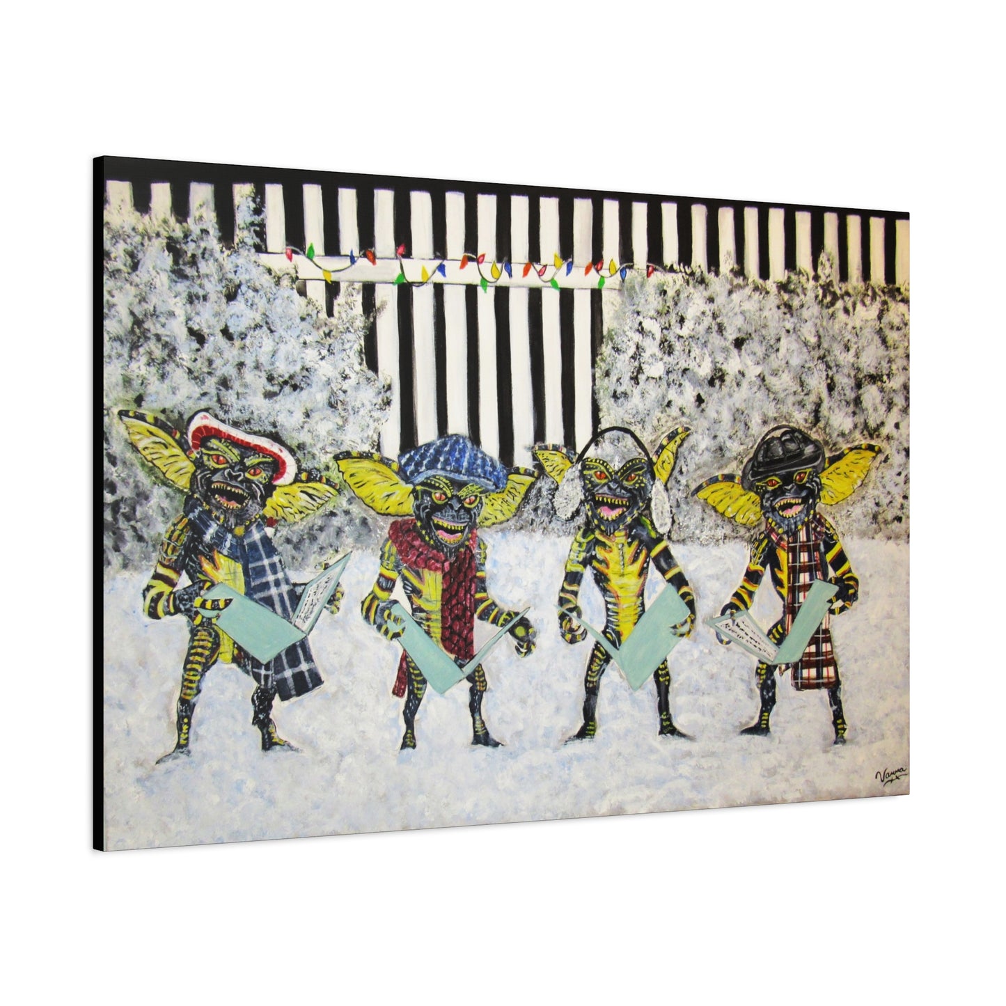 Matte Canvas, Stretched, 1.25"/ Acrylic Painting Print/ Caroling Gremlins