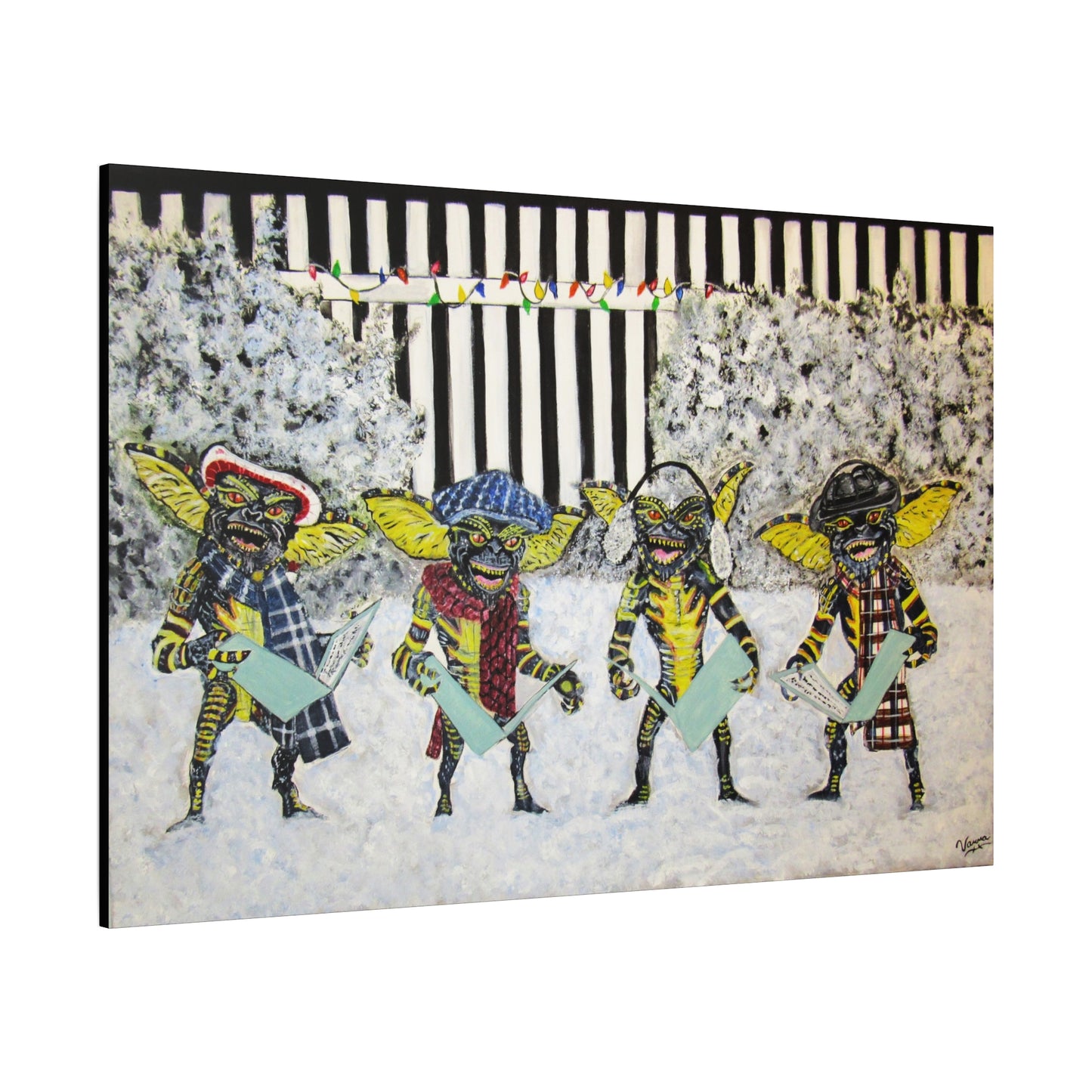 Matte Canvas, Stretched, 1.25"/ Acrylic Painting Print/ Caroling Gremlins