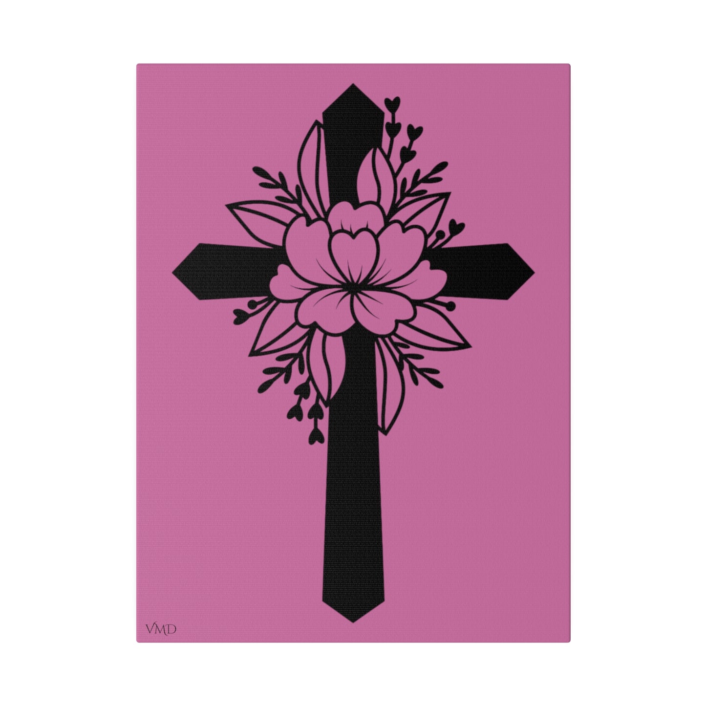 Digital Portrait Print, 0.75"/Floral Cross/Pink BG