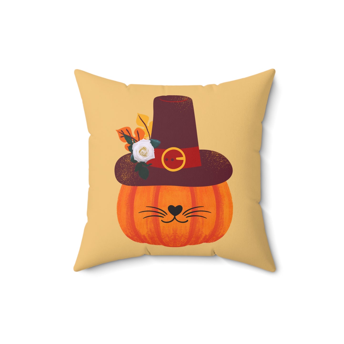 Spun Polyester Square Pillow/ Pilgrim Kitty Pumpkin/Holiday