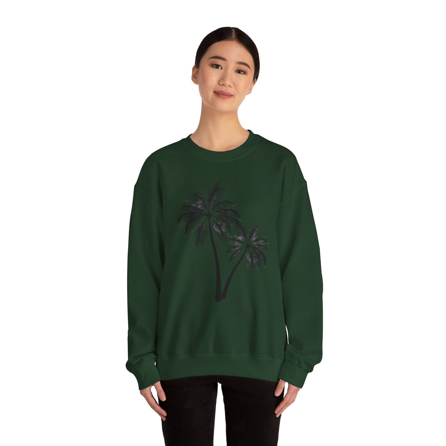 Womans Heavy Blend™ Crewneck Sweatshirt/2 Palm Trees/Black/White