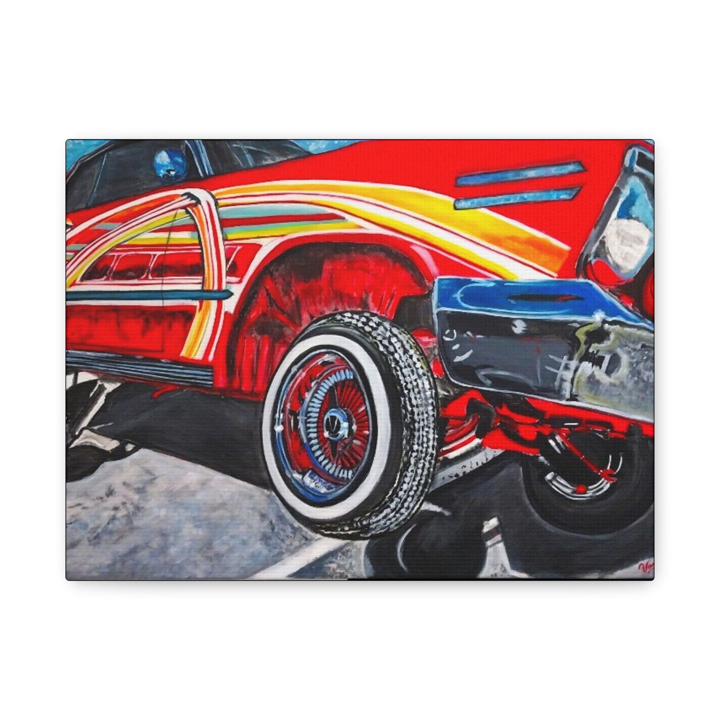 Matte Canvas, Stretched, 1.25" /Acrylic Painted Print/Red Lowrider on Hydraulics