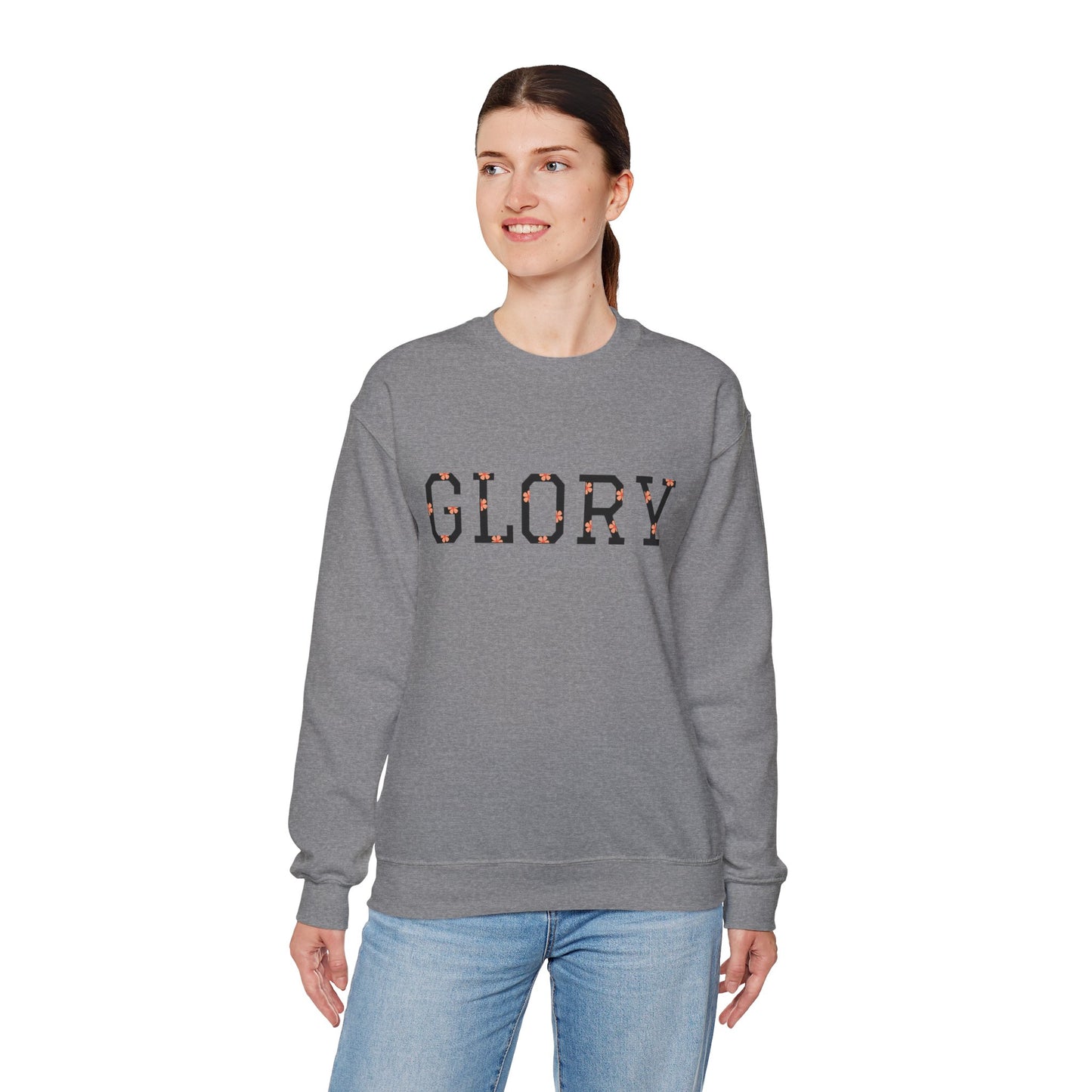 Womans/Heavy Blend™ Crewneck Sweatshirt/Glory/Black/Orange Daisies