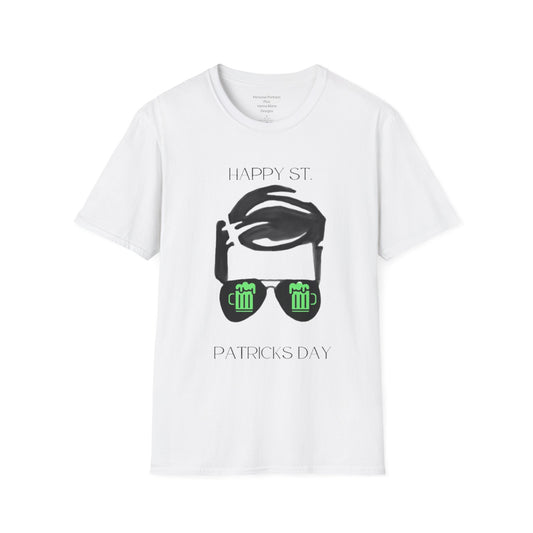 Unisex Softstyle T-Shirt/ Happy St Patrick's Day/Man/Black Glasses/Green Beer