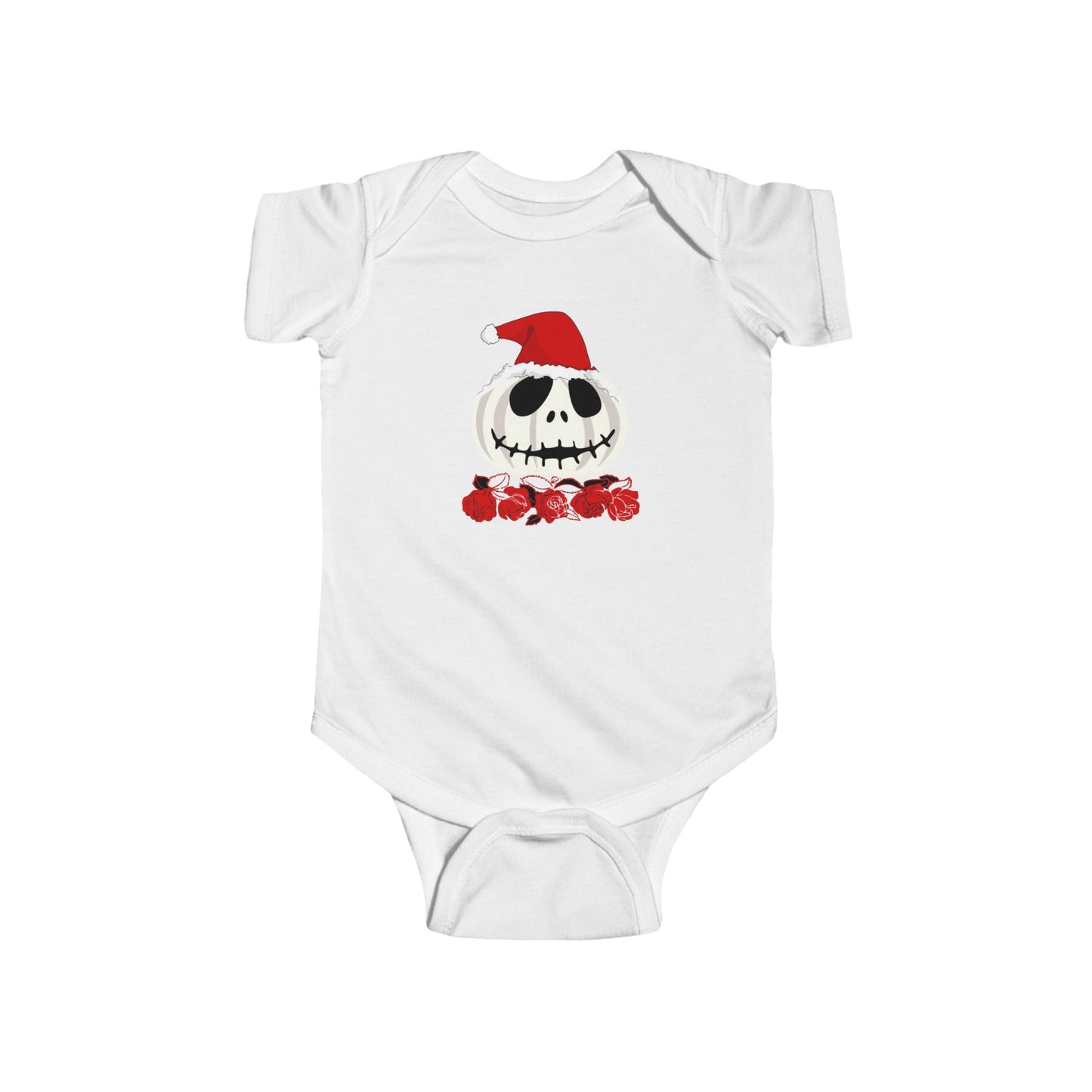 Infant Fine Jersey Bodysuit/ White Jack O Lantern Red Santa Hat/ Red Roses