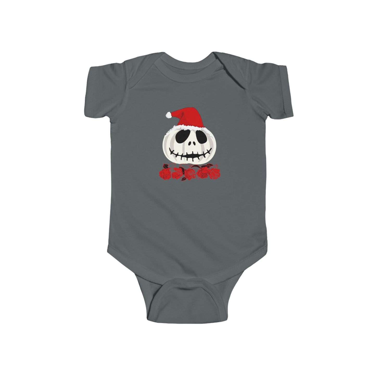 Infant Fine Jersey Bodysuit/ White Jack O Lantern Red Santa Hat/ Red Roses