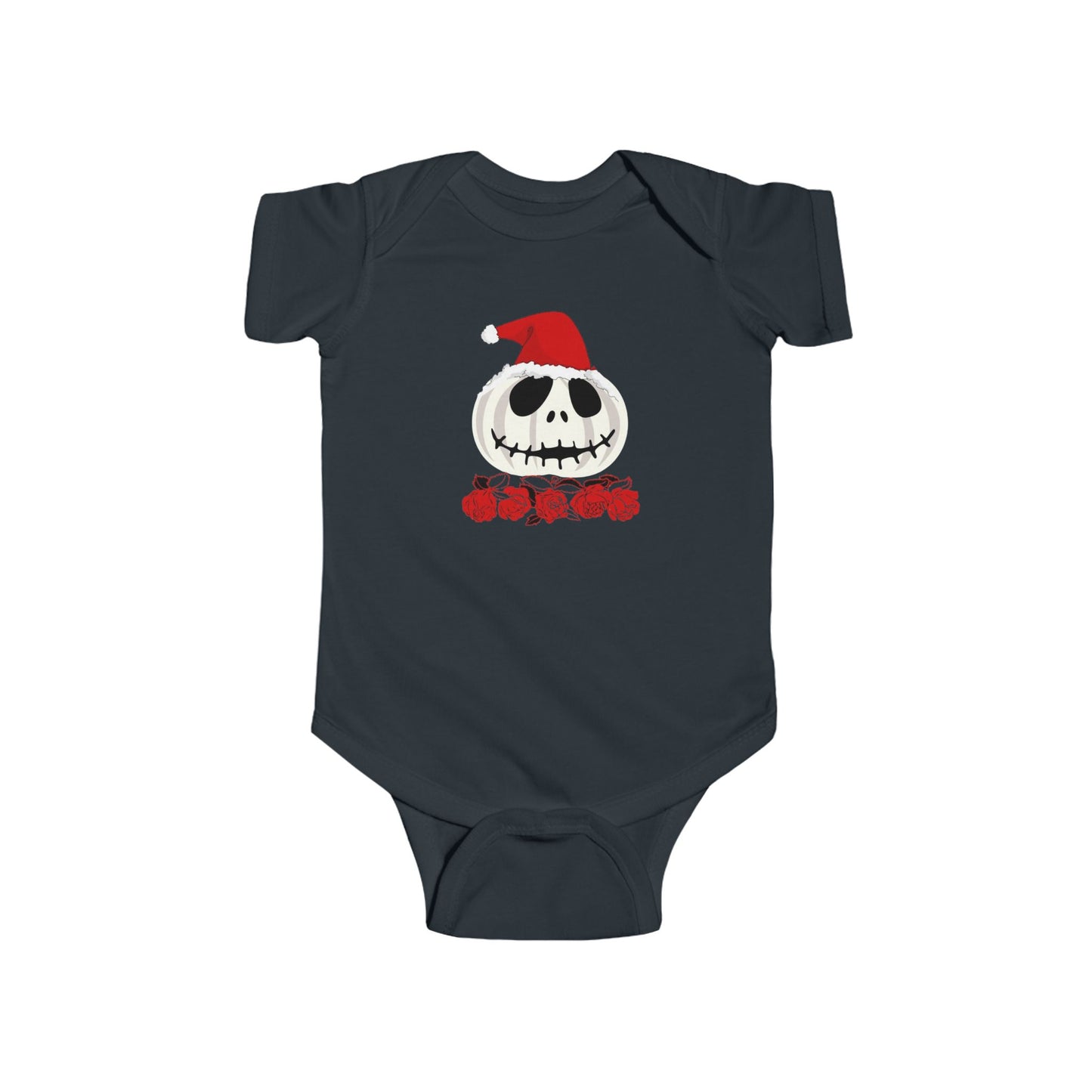 Infant Fine Jersey Bodysuit/ White Jack O Lantern Red Santa Hat/ Red Roses